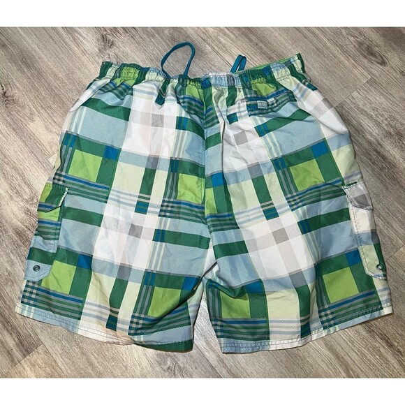 Airwalk Mens Trunks‎ Swim Shorts Green Checkered Drawstring XXL - Picture 3 of 4